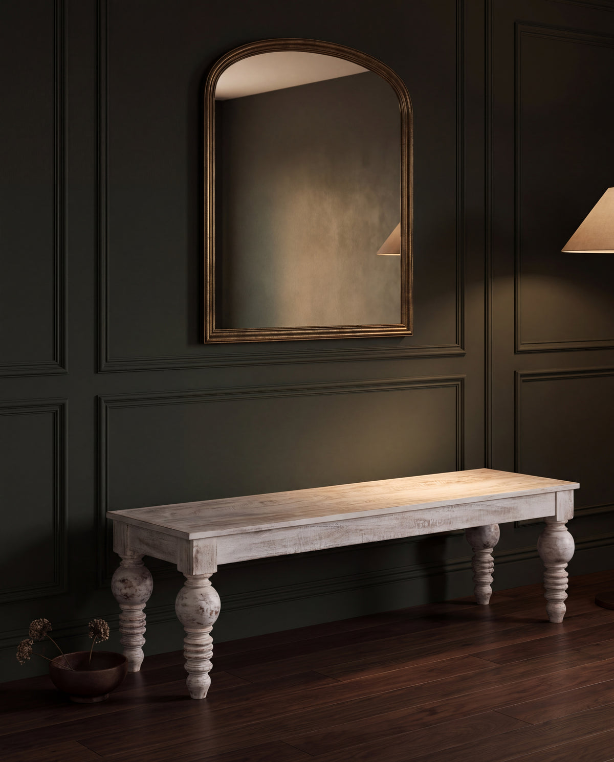 Maadze White Rustic Bench “Poem”