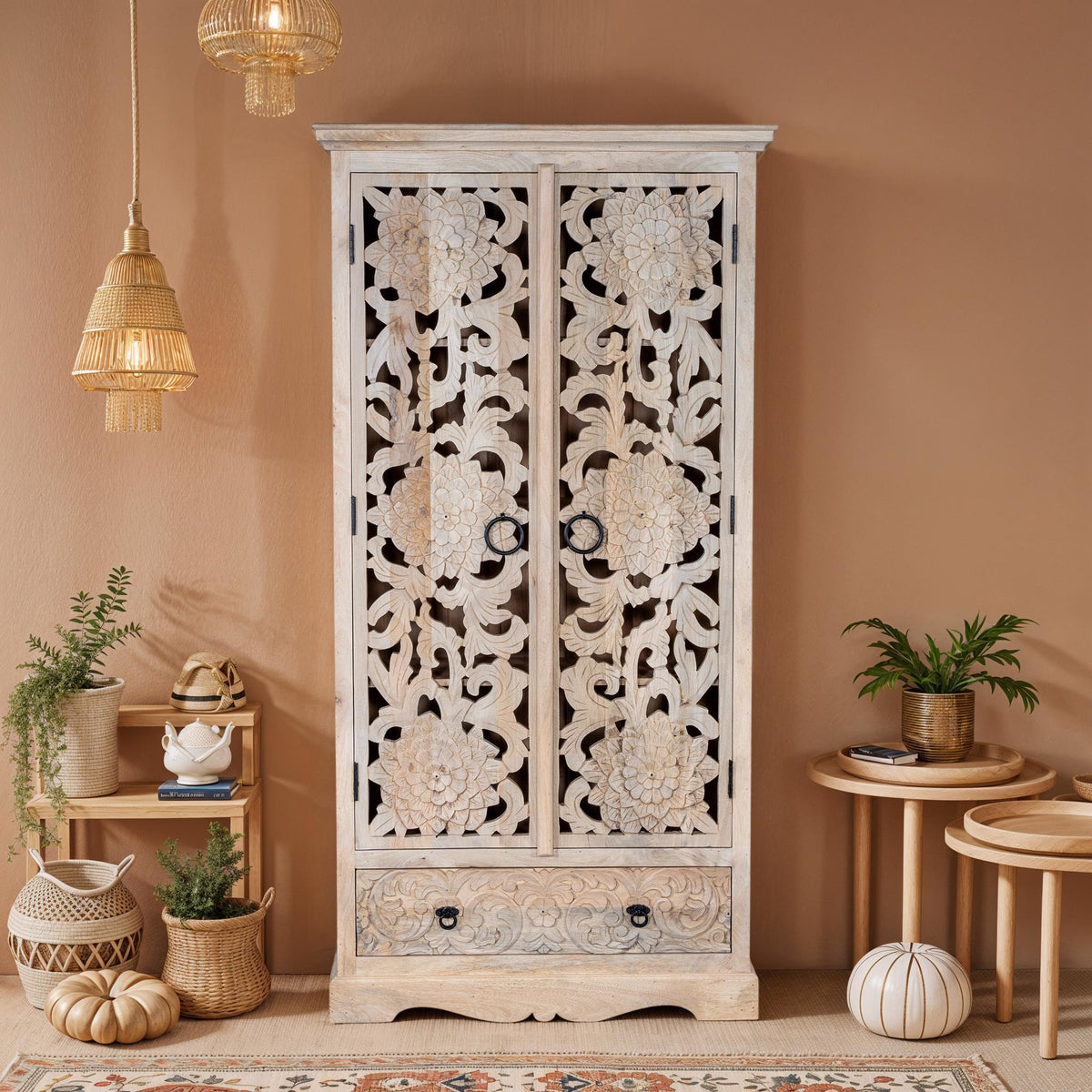 MAADZE EMERALD MINT CARVED WARDROBE