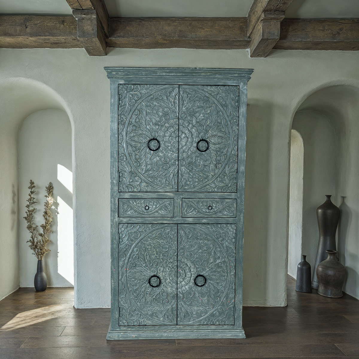 Vintage Gray High Chest Armoire