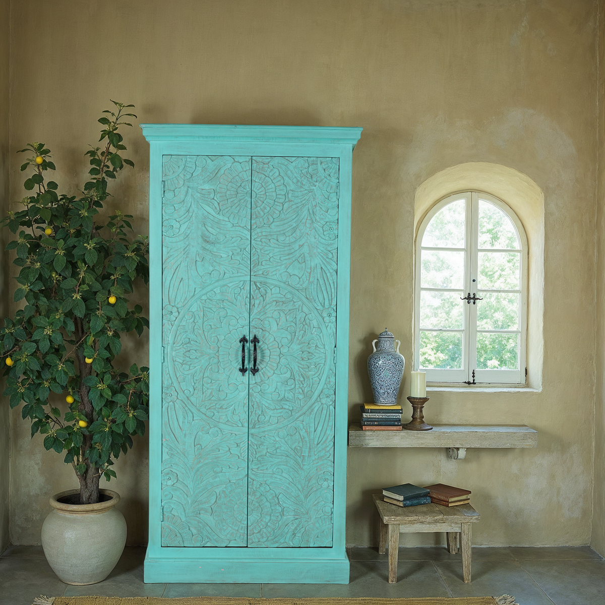 Mint Carved Wardrobe by Maadze
