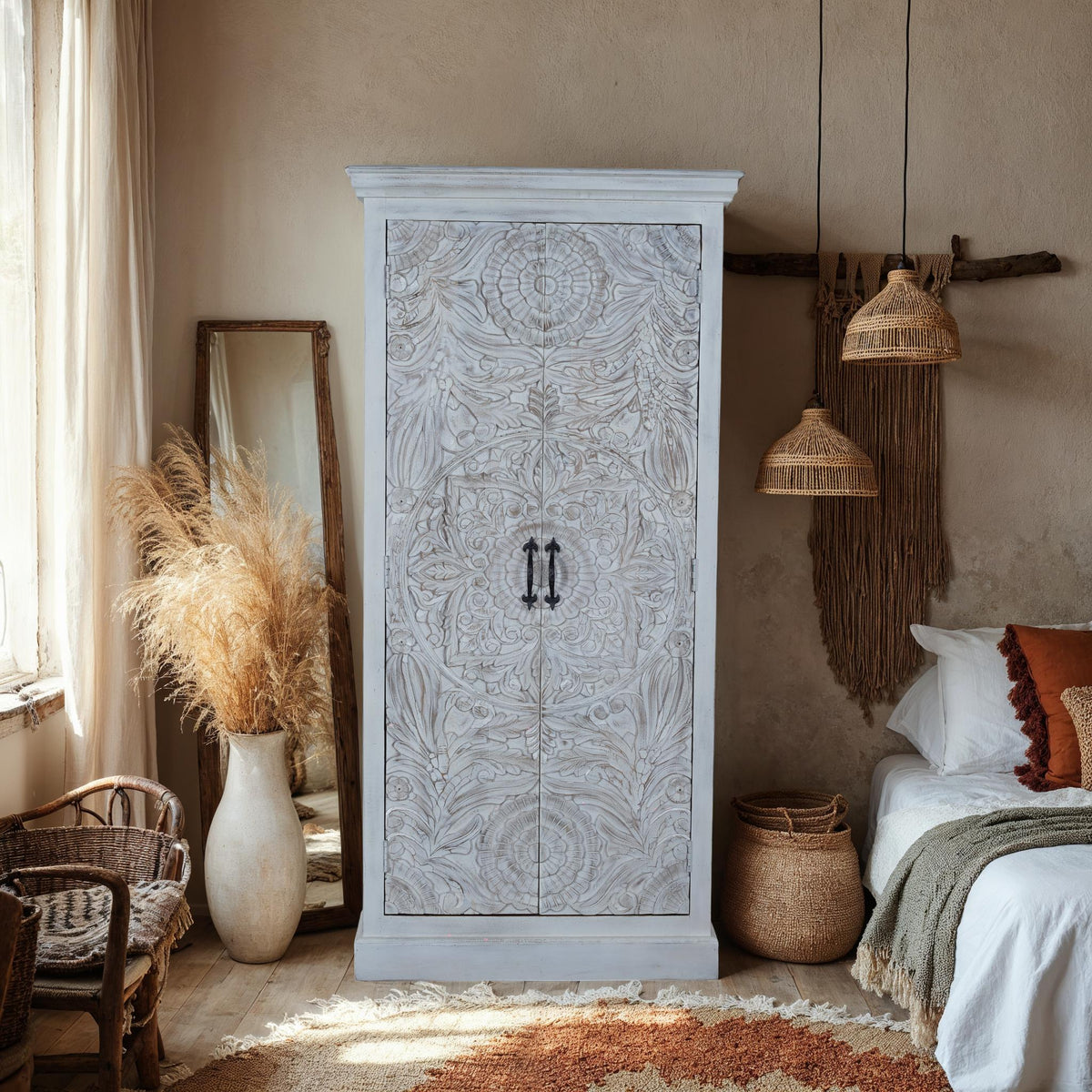 Gorgeous Carved Wooden Wardrobe - Maadze