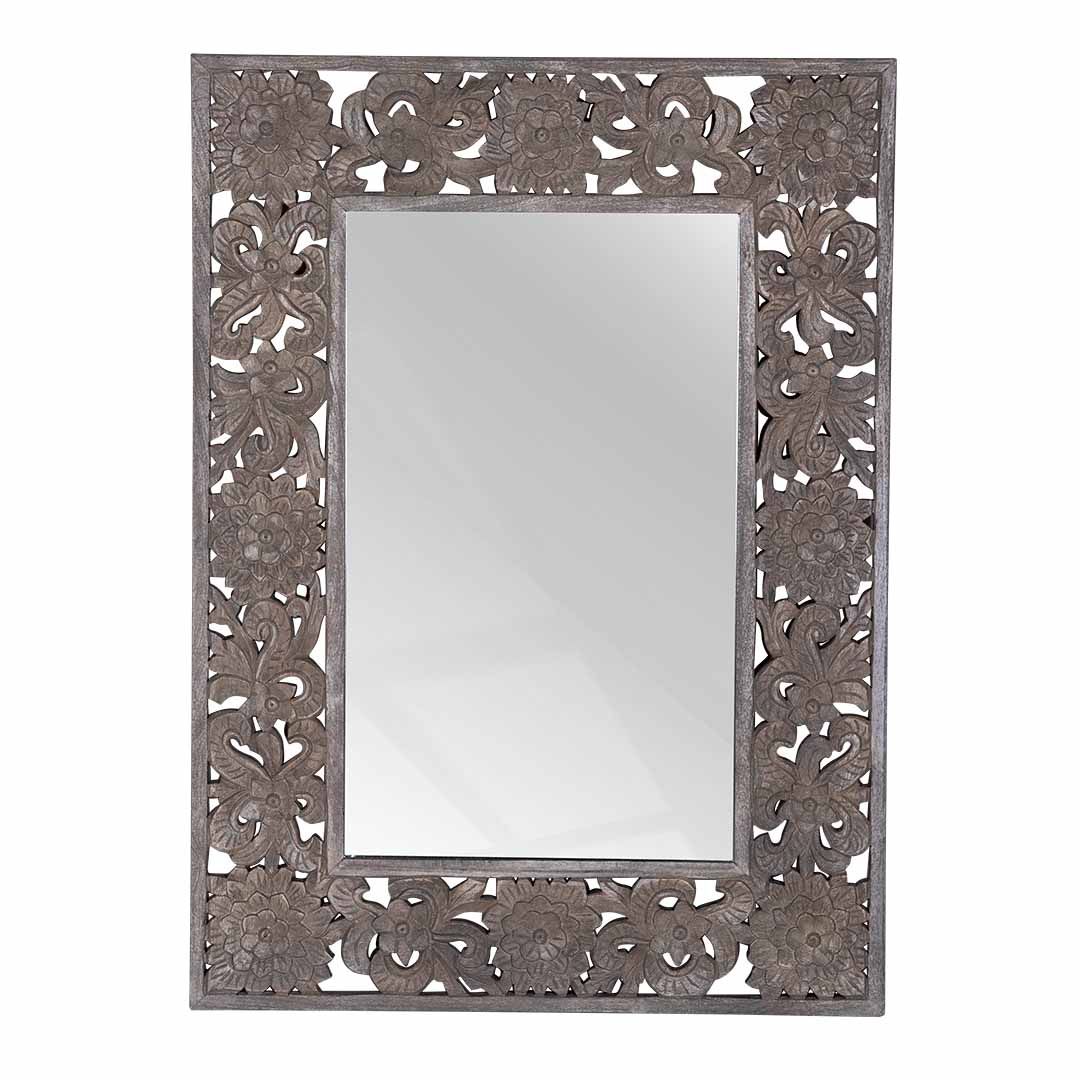 Carved Elegance: Large Solid Wood Mirror