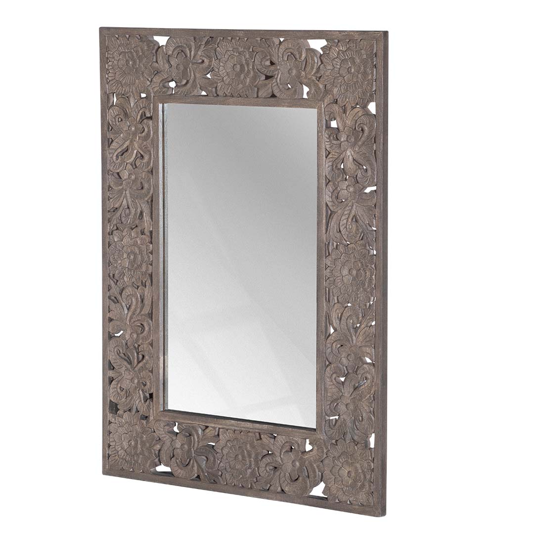 Carved Elegance: Large Solid Wood Mirror