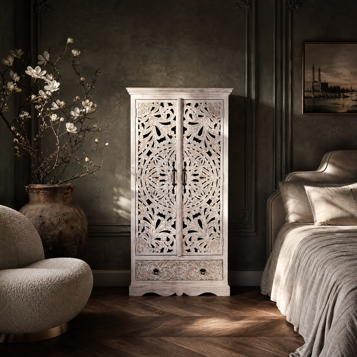 "NAKSHATRA" SOLID WOOD ARMOIRE