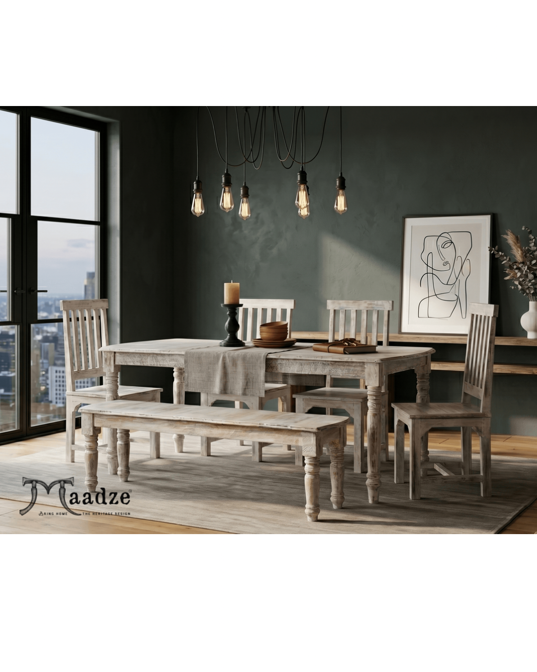 Maadze 6 piece Whitewash Dining table Set