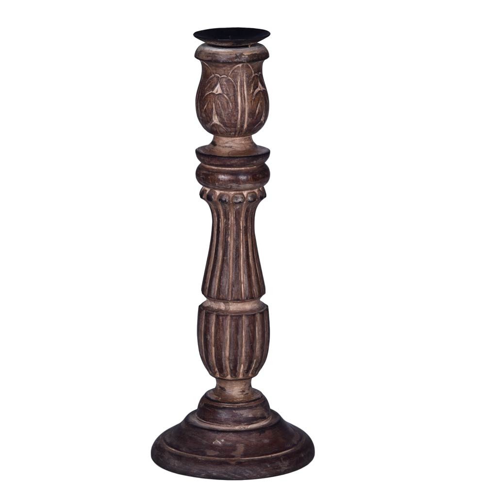 Rustic Style Carved Candle Holder - Maadze