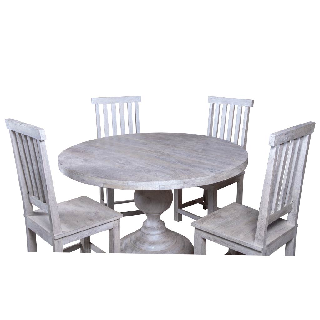 Maadze 5 Piece White Round Dining Table Set &quot;PEARL&quot; - Maadze