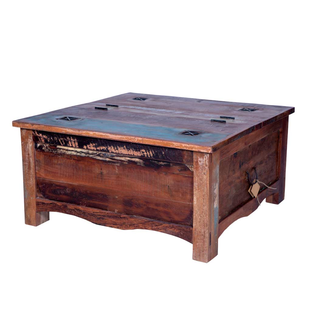 Rustic Reclaimed Wood Coffee Table Storage Trunk