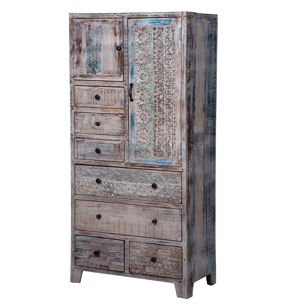 armoire in distressed white color