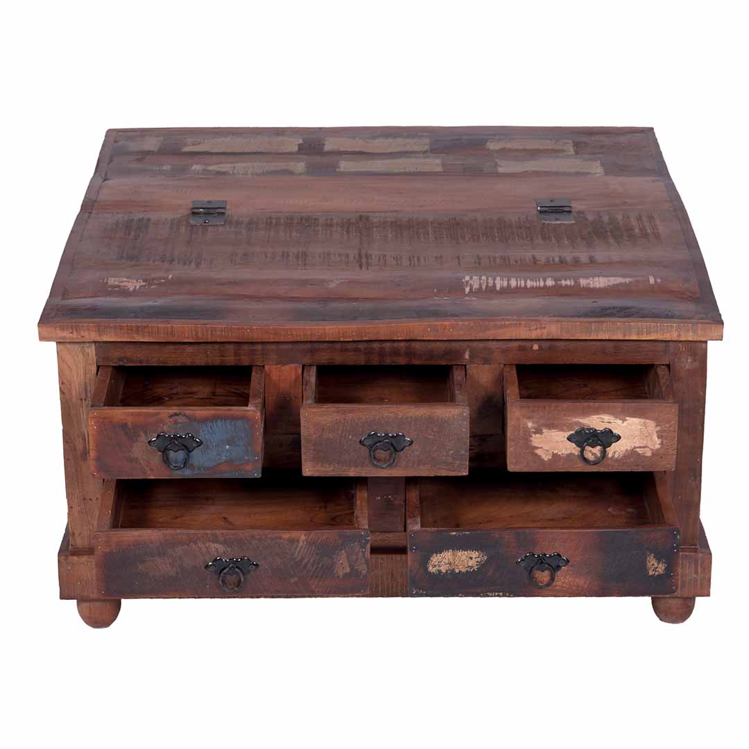 Rustic Reclaimed Wood Coffee Table Storage Trunk