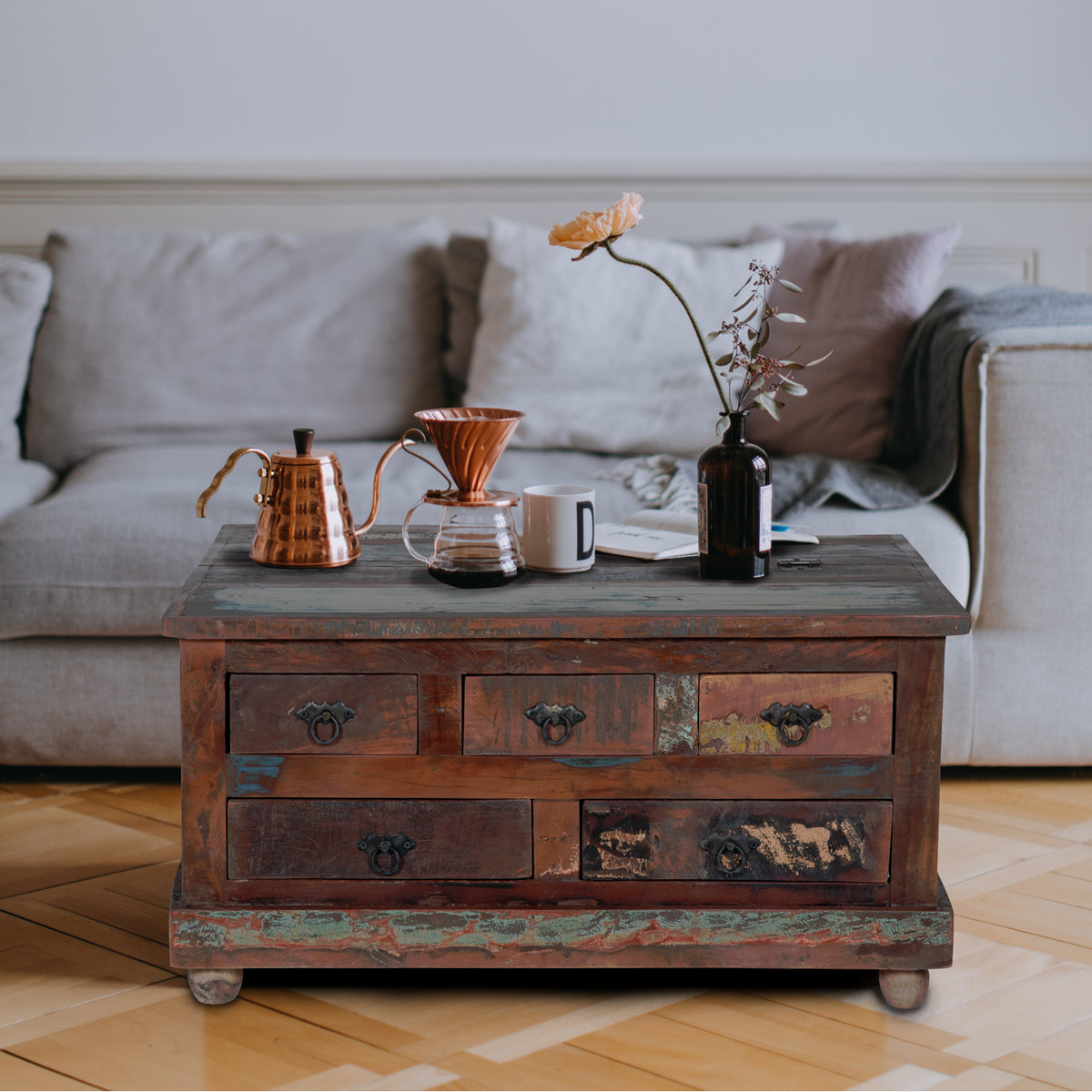 Maadze Rustic Trunk Coffee table with drawers