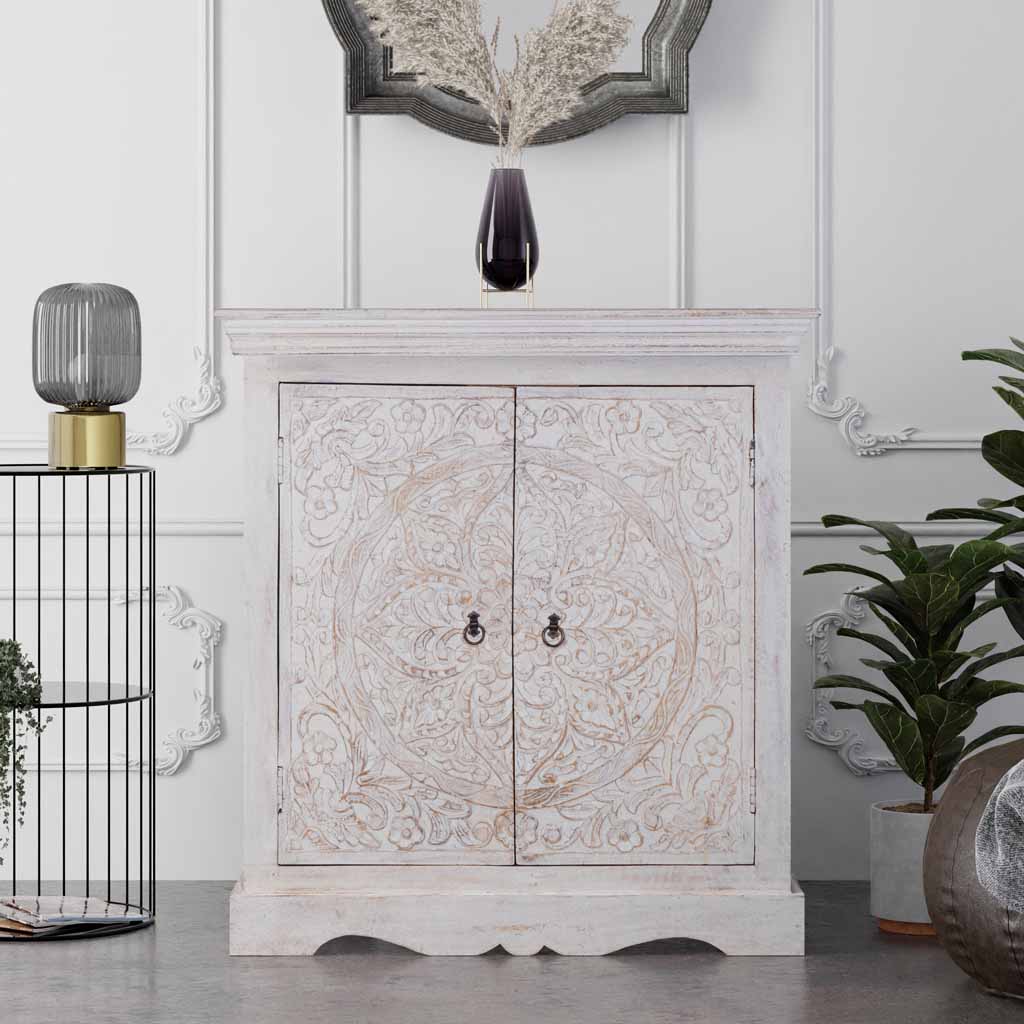 Maadze Carved White Buffet Cabinet