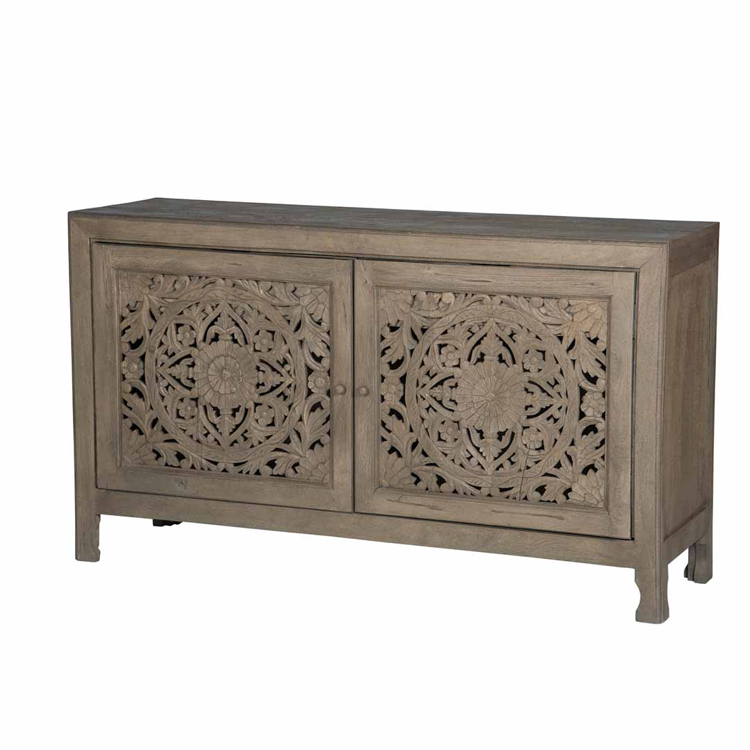 Carved Sideboard Buffet | Smoke Gray Finish