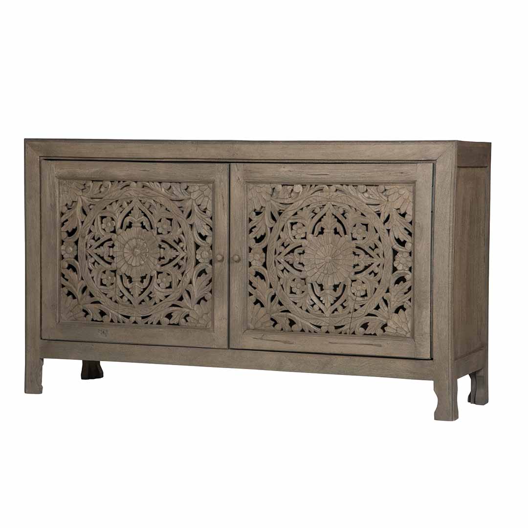 Carved Sideboard Buffet | Smoke Gray Finish