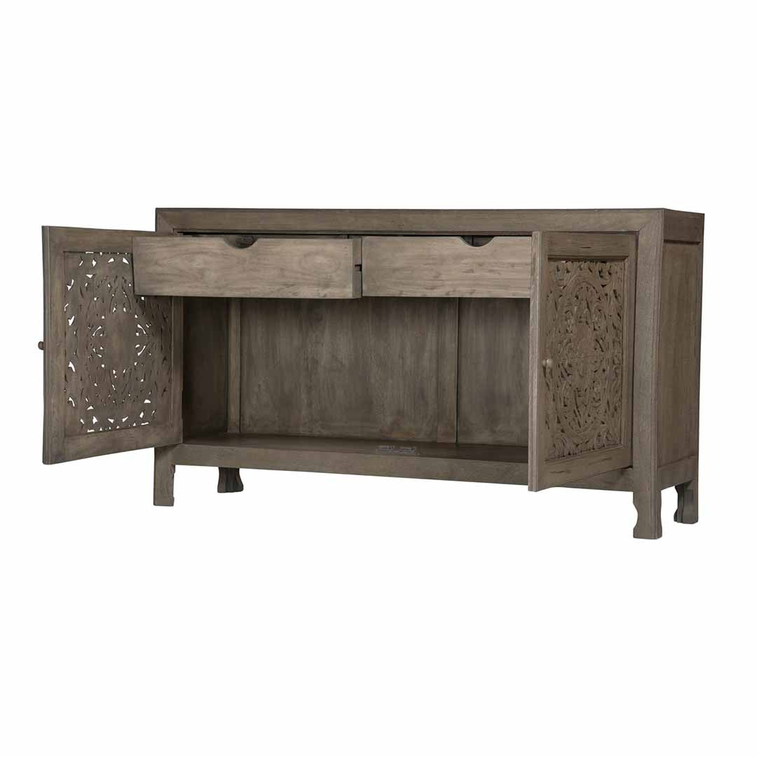 Carved Sideboard Buffet | Smoke Gray Finish