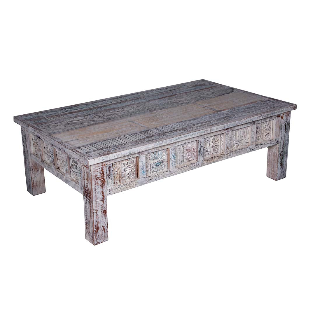 Shabby White Carved Coffee Table