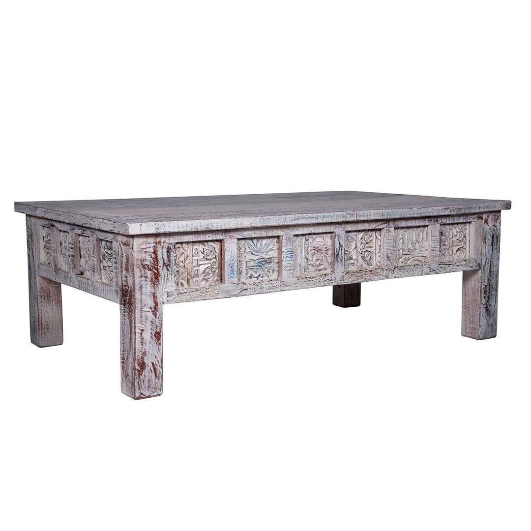 Shabby White Carved Coffee Table