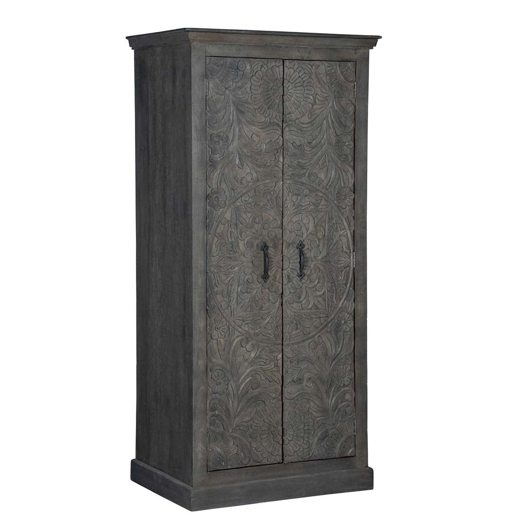 Maadze Vintage Grey Carved Wardrobe