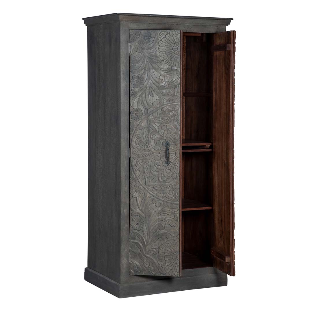 Maadze Vintage Grey Carved Wardrobe