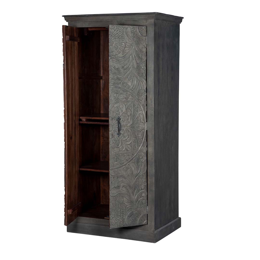 Maadze Vintage Grey Carved Wardrobe