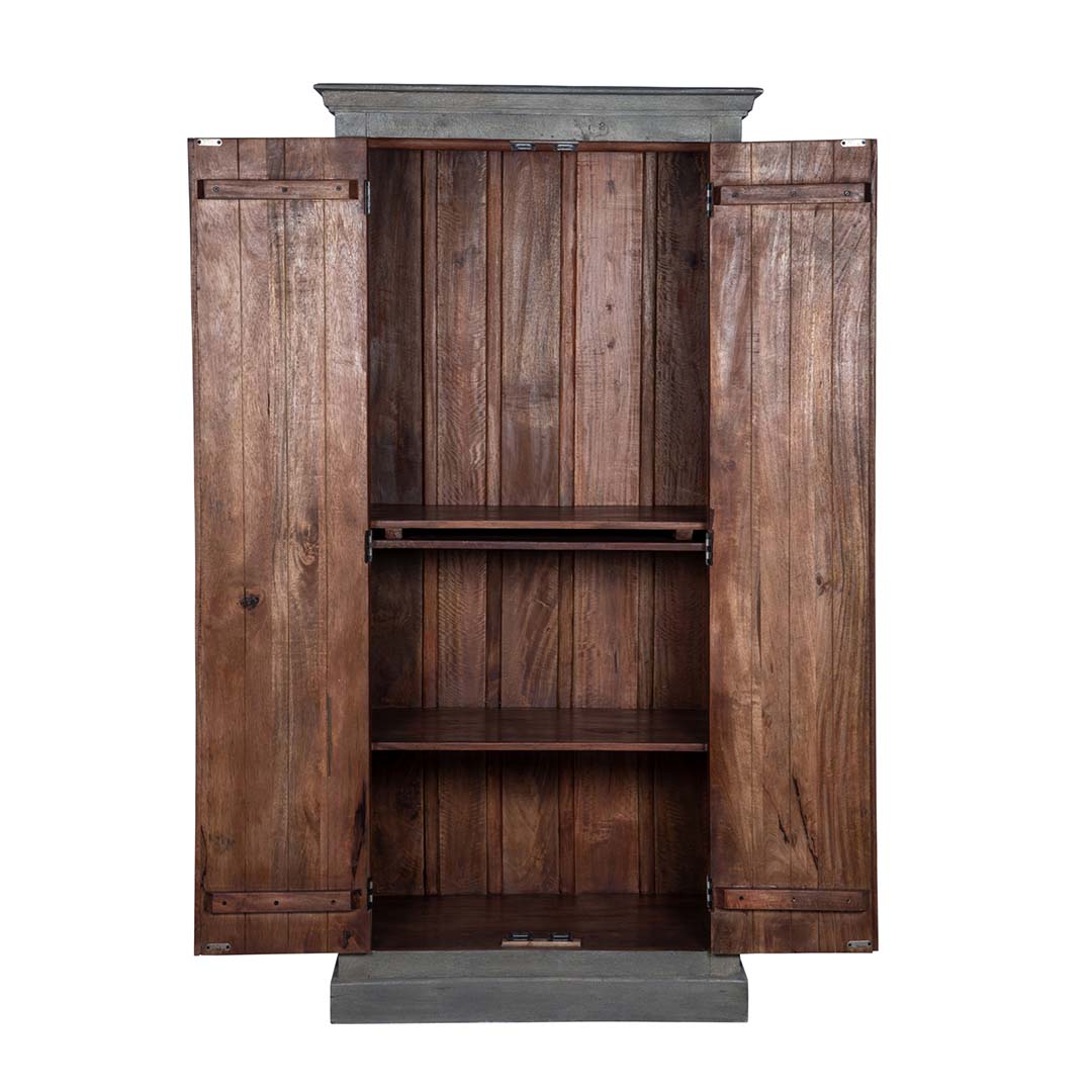 Maadze Vintage Grey Carved Wardrobe