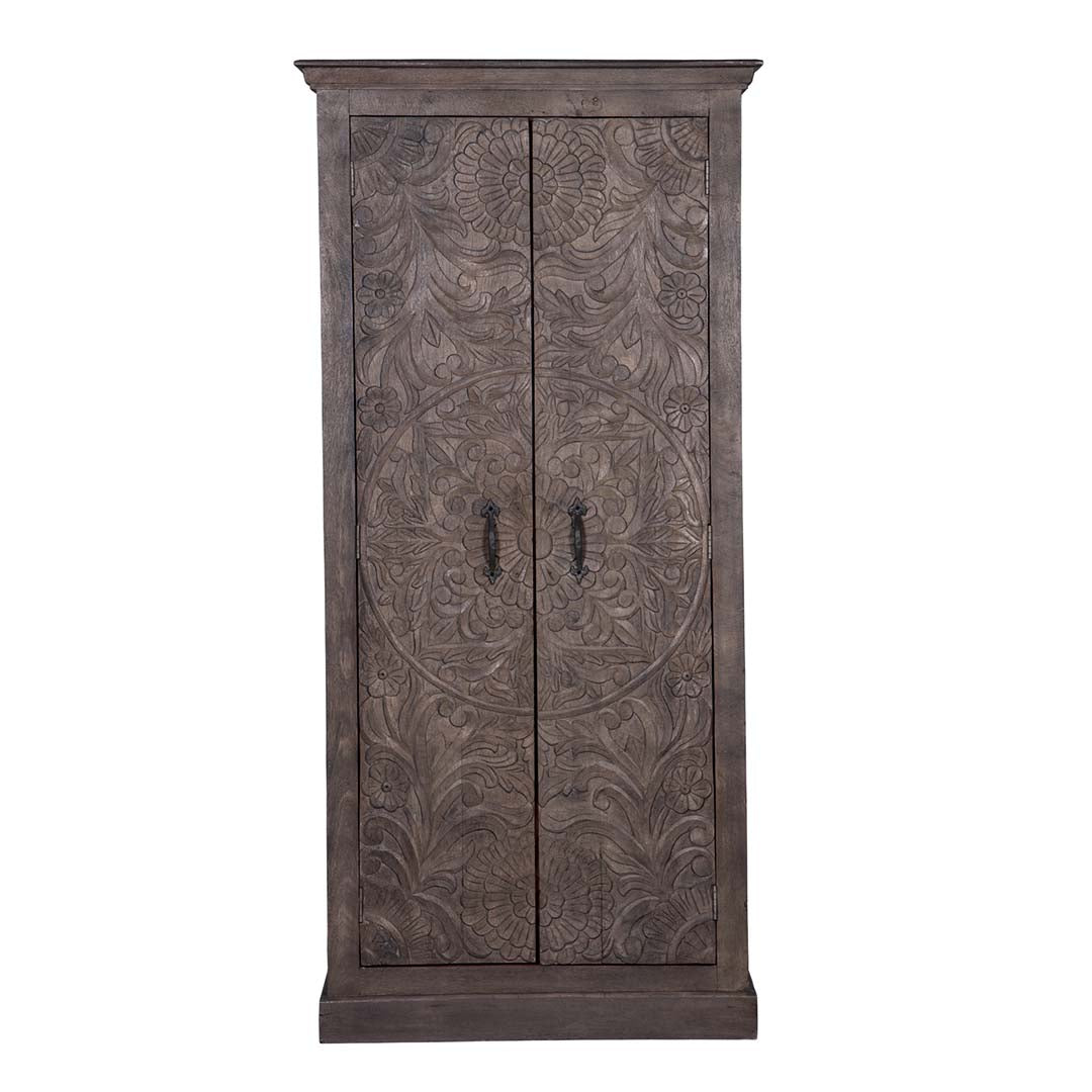 Maadze Vintage Grey Carved Wardrobe