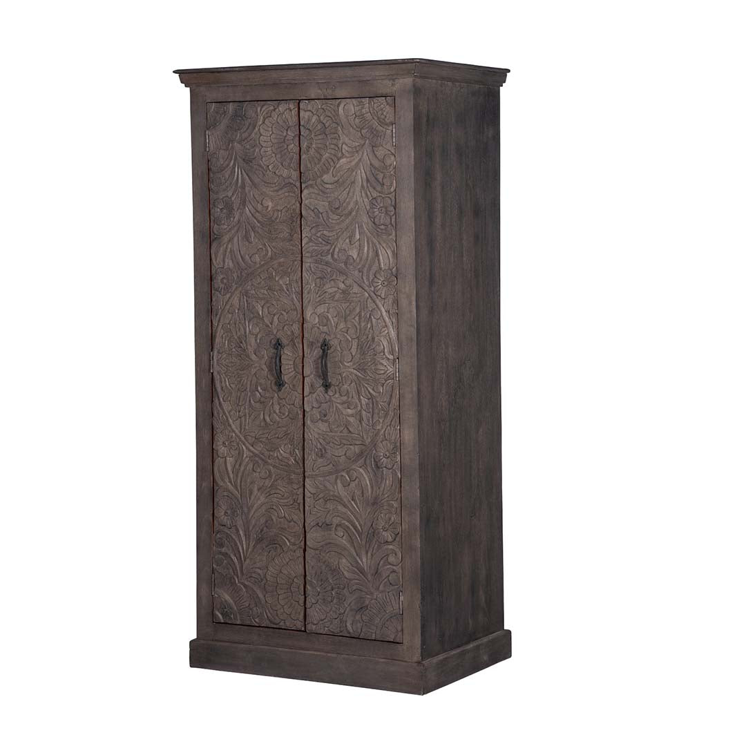 Maadze Vintage Grey Carved Wardrobe