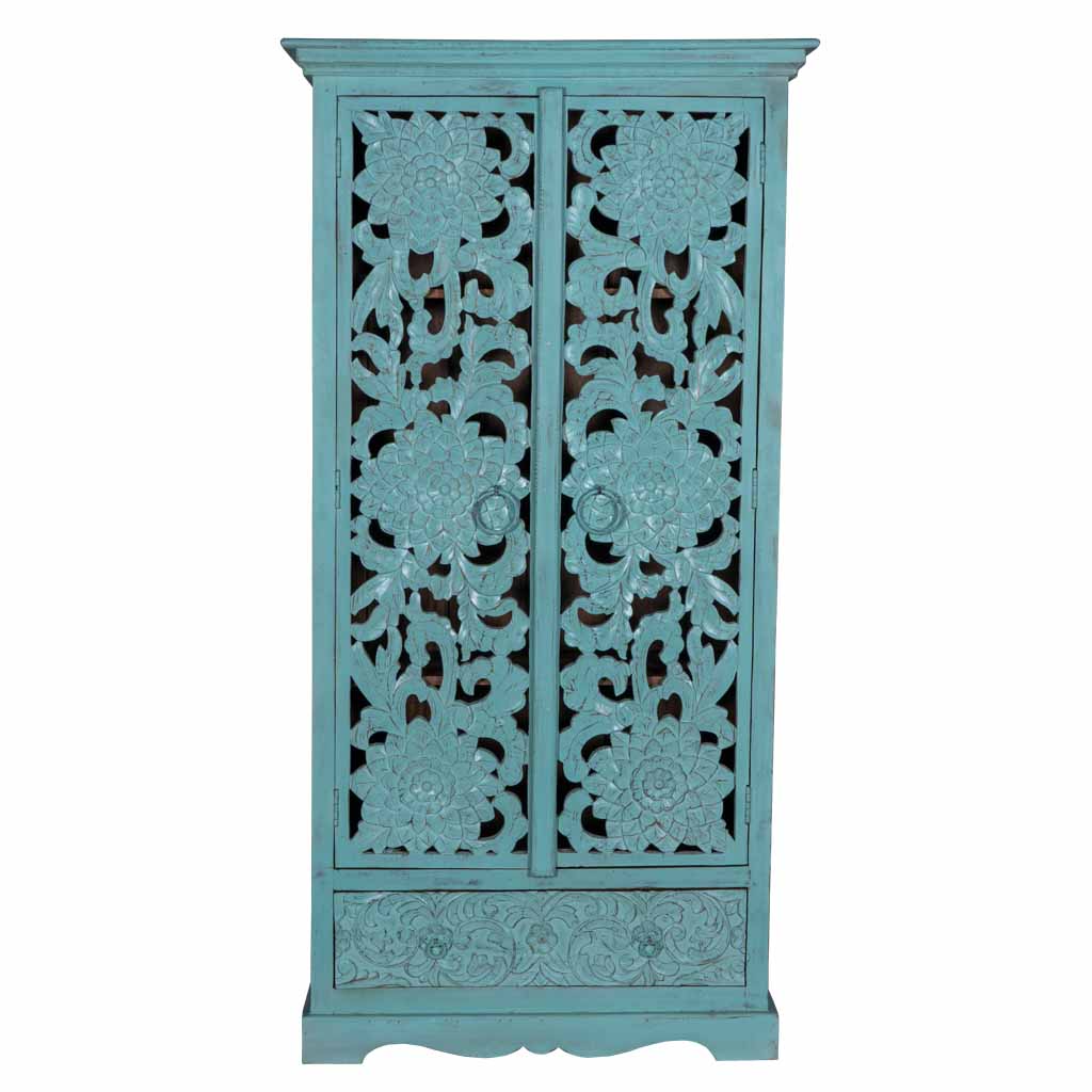 MAADZE EMERALD MINT CARVED WARDROBE