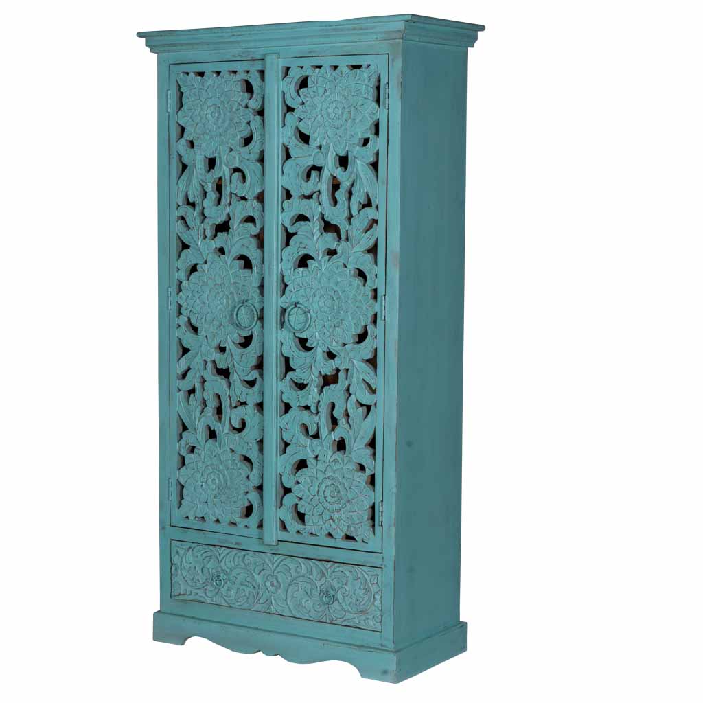 MAADZE EMERALD MINT CARVED WARDROBE