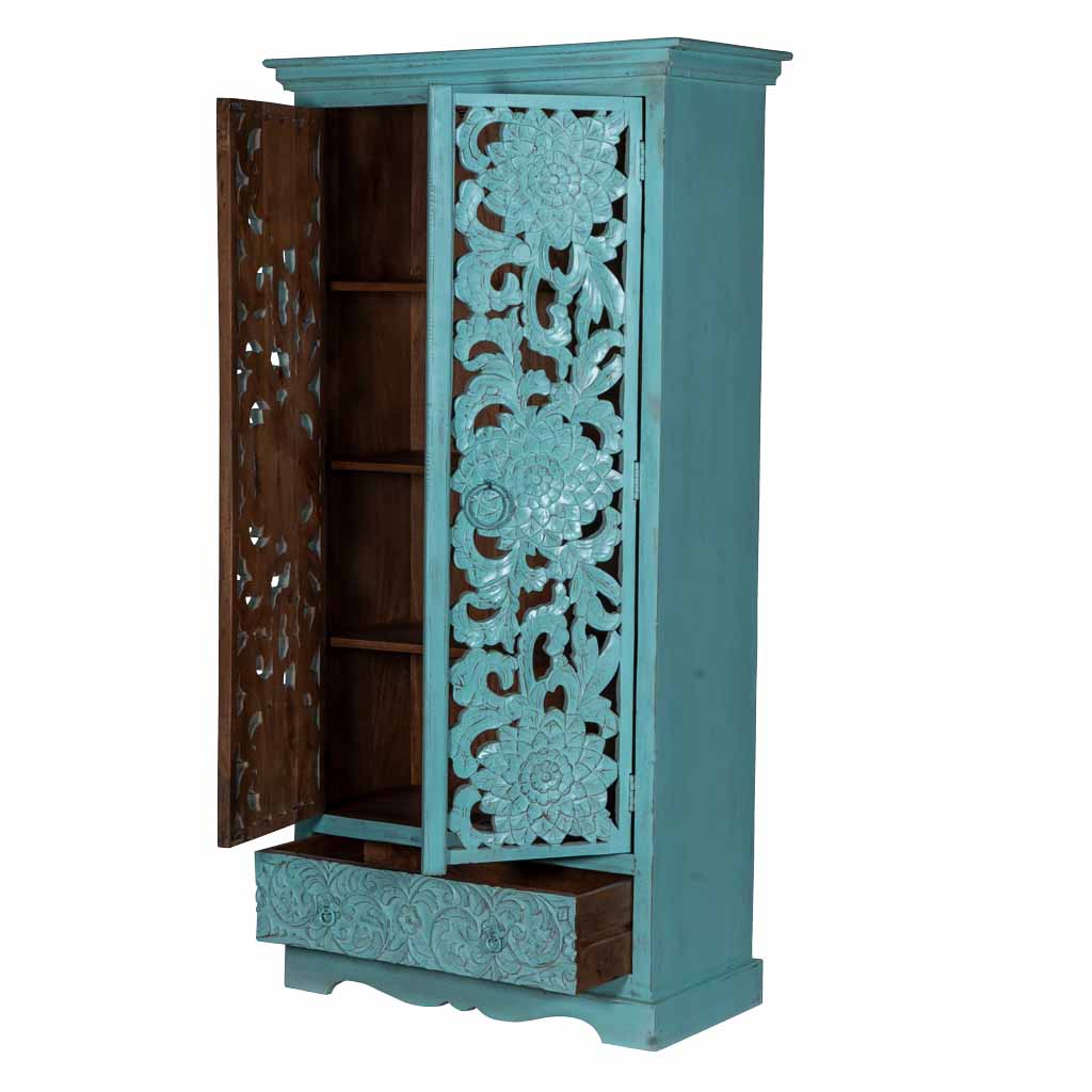 MAADZE EMERALD MINT CARVED WARDROBE