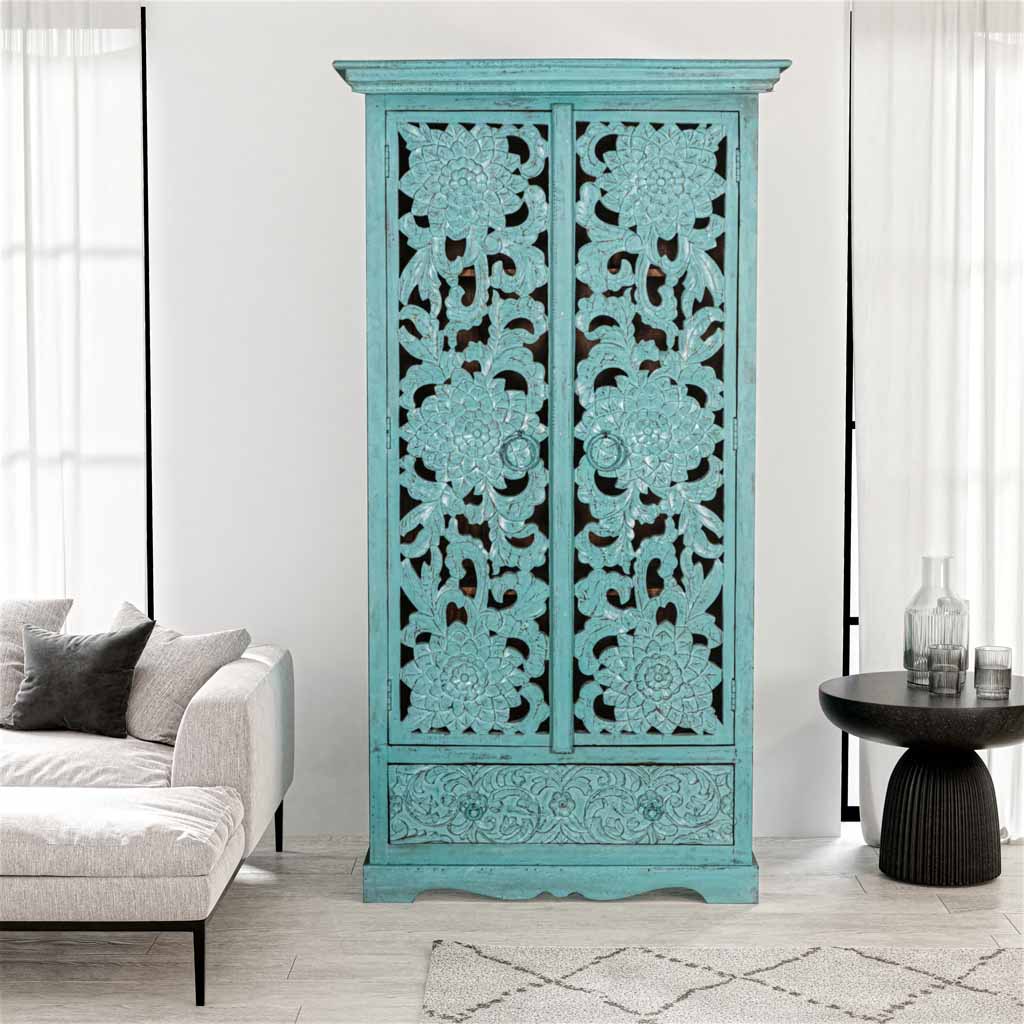 MAADZE EMERALD MINT CARVED WARDROBE