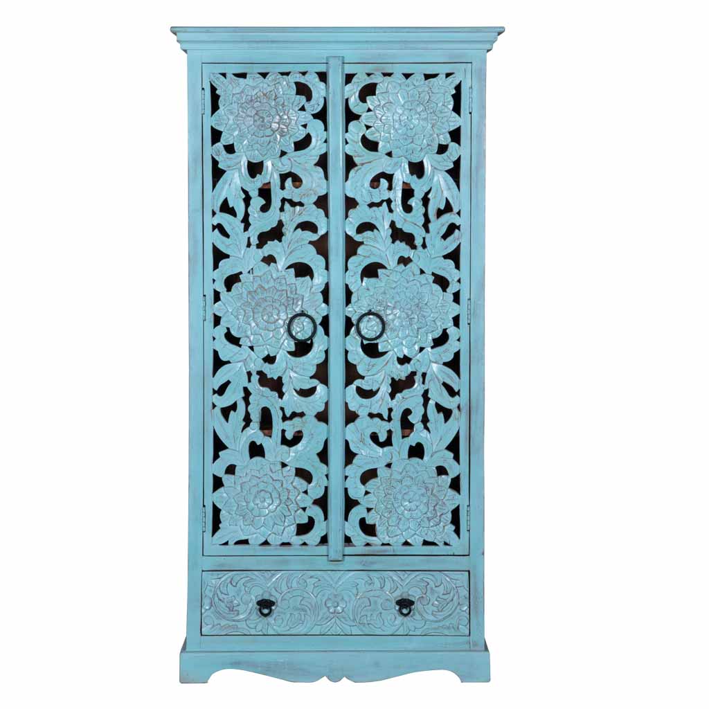 MAADZE EMERALD MINT CARVED WARDROBE