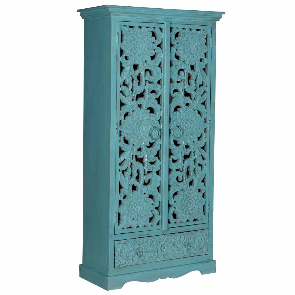 MAADZE EMERALD MINT CARVED WARDROBE