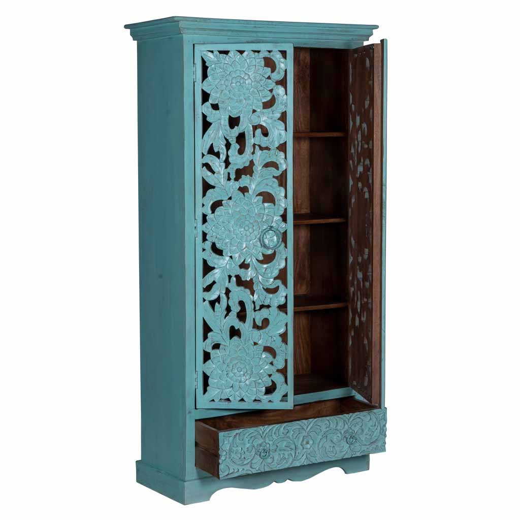 MAADZE EMERALD MINT CARVED WARDROBE