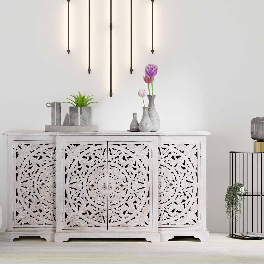 MAADZE DAWN WHITE CARVED SIDEBOARD BUFFET