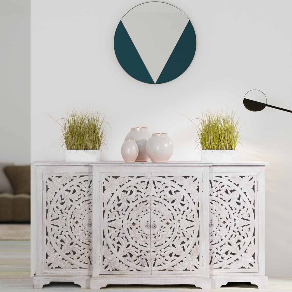 MAADZE DAWN WHITE CARVED SIDEBOARD BUFFET