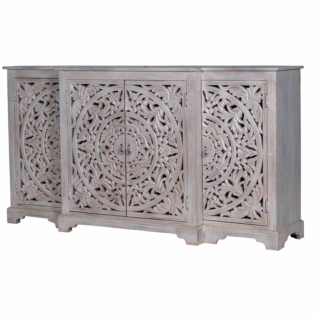 MAADZE DAWN WHITE CARVED SIDEBOARD BUFFET